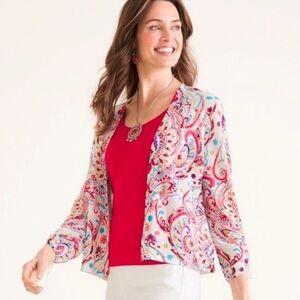 Chico’s Multi-Colored Printed Ruched-Sleeve Cardigan Size 2 / US Sz 12